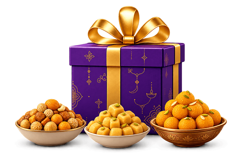 Corporate Diwali gift hamper with sweets and dry fruits