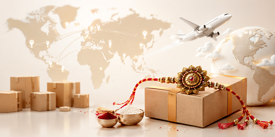 International Rakhi courier parcel from India being delivered to family members overseas.