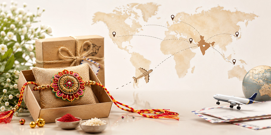 Handmade Rakhi carefully packed for international delivery from India to family members living abroad.