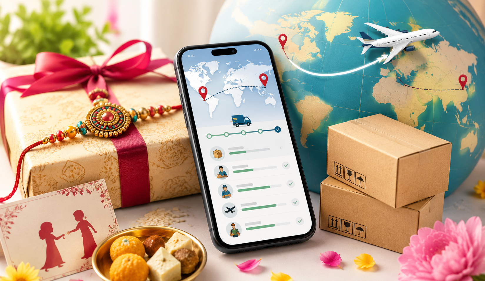 Tracking an international Rakhi parcel online using the AWB tracking number to check delivery status.